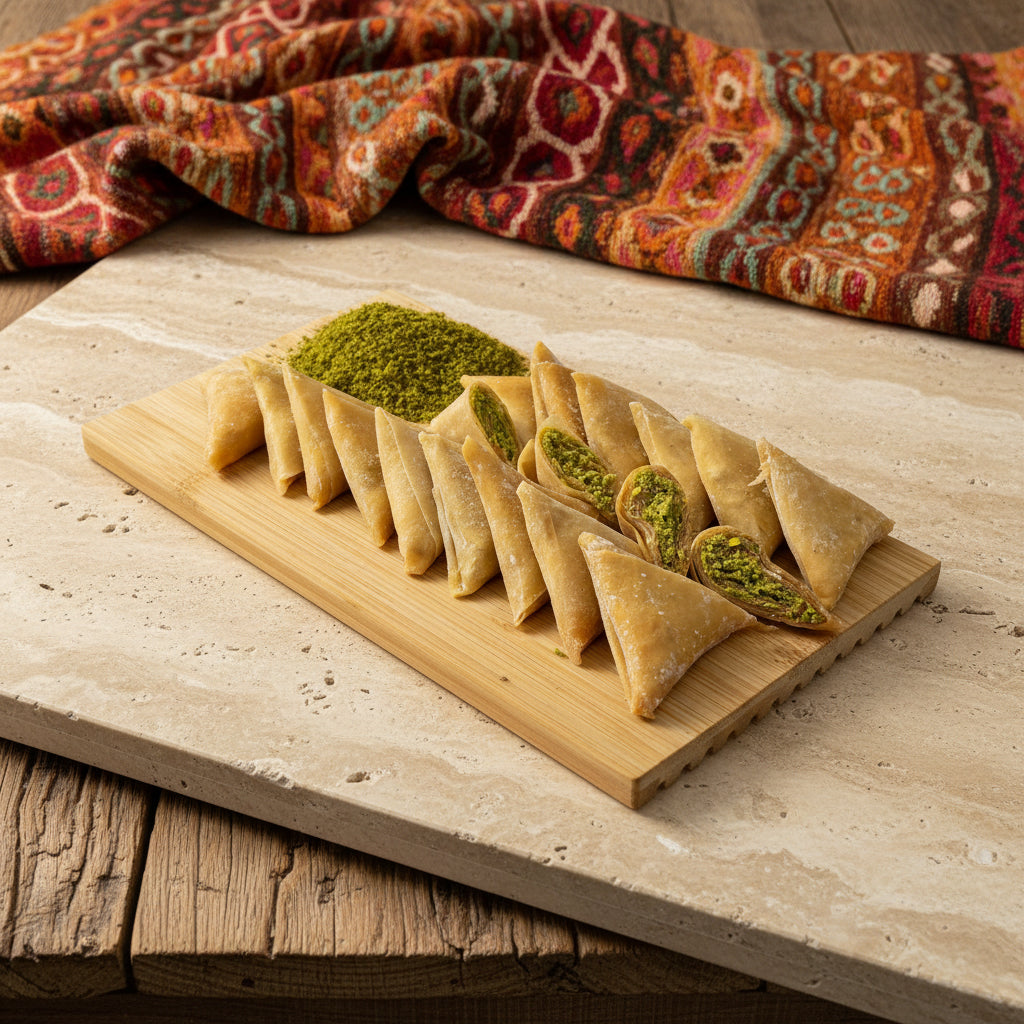 Antep Fıstıklı Muska – Doğal Üzüm Şırasılı Pestil, El Yapımı Geleneksel Tatlı